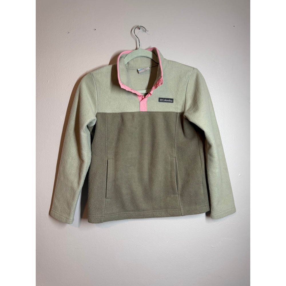 Columbia Girls Colorblock 1/4 Snap Fleece Pullover Sweater Sage Green & Khaki